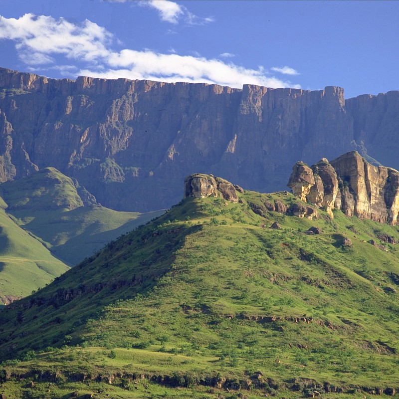 Drakensberg nord, Amphitheatre i gyldent lys, KwaZulu Natal, Sydafrika