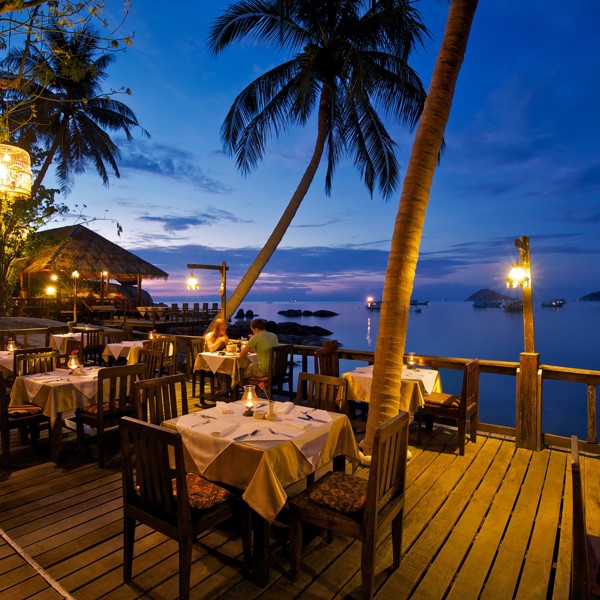 Der er smukt i restauranten om aftenen, Sensi Paradise, Koh Tao, Thailand
