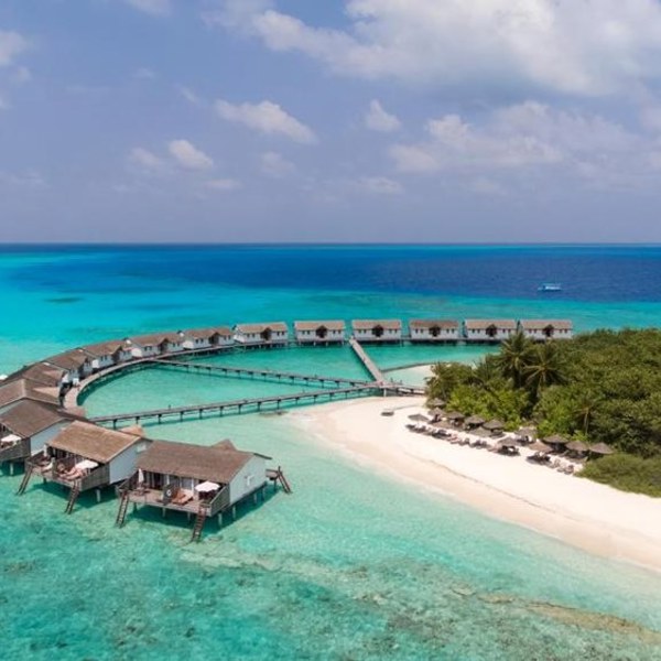 De lækre water villas ligger på vandet på Reethi Beach Resort