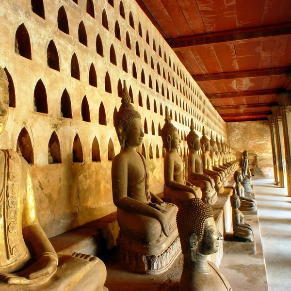 Buddhastatuer på række, Laos