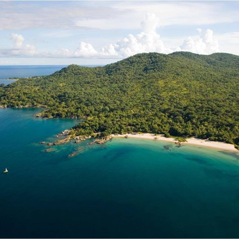 Uberørt strand og frodig skov ved Lake Malawi