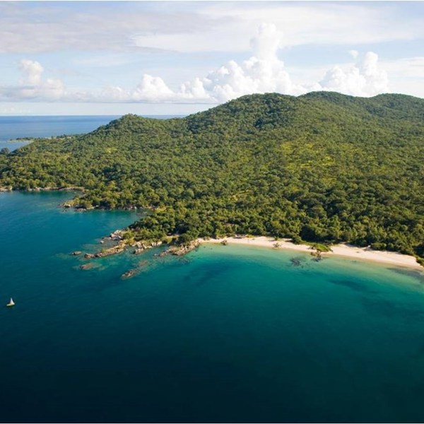 Uberørt strand og frodig skov ved Lake Malawi